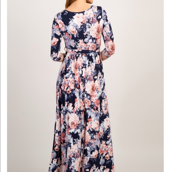 Navy Blue Floral Maxi Wrap Dress - Picture 4 of 5